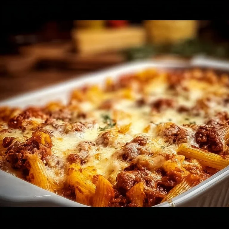 Cheesy baked mostaccioli dish served in a bowl, perfect for family dinners.