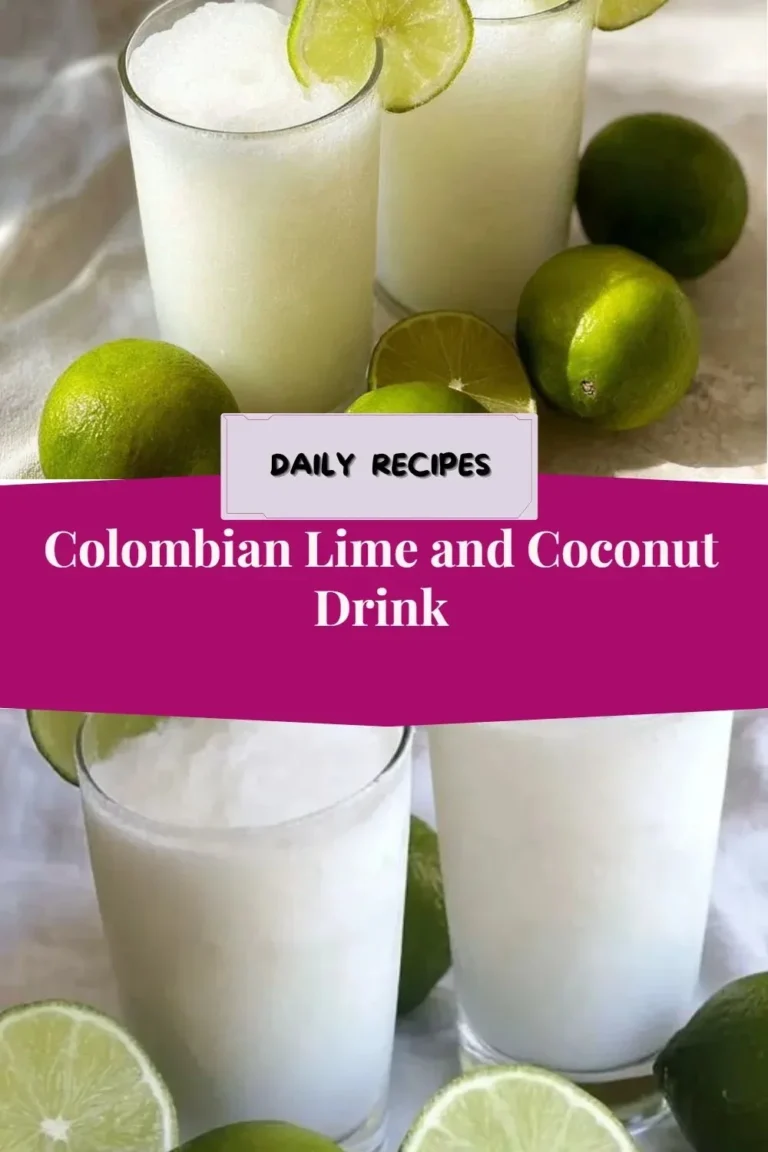Colombian lime coconut drink in a glass with fresh lime and coconut garnish