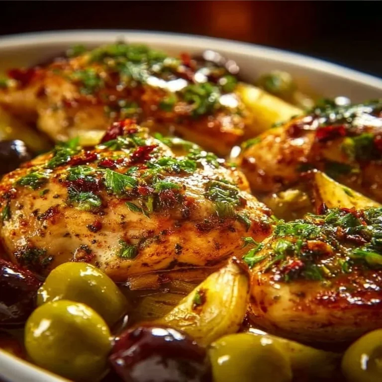 Colorful plate of Easy Mediterranean Chicken with vegetables and herbs