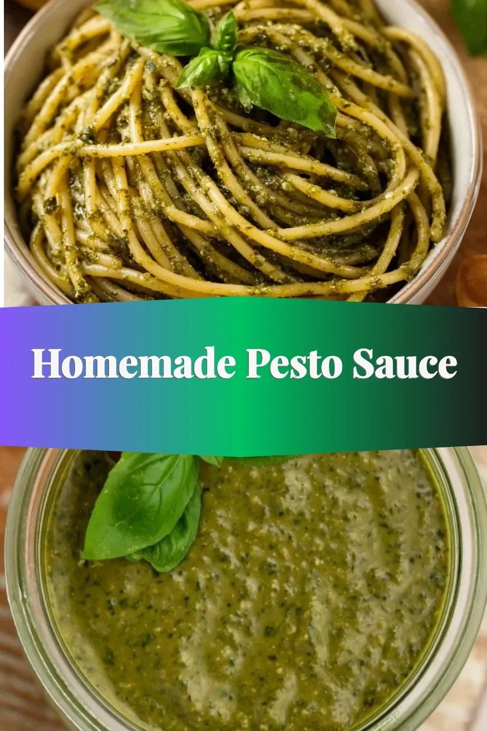 Bowl of homemade pesto sauce with fresh basil and pine nuts