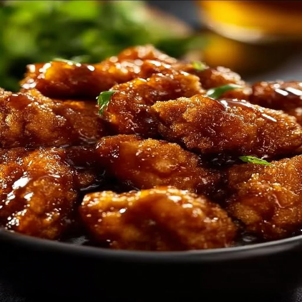 Delicious Honey Butter Chicken served on a plate with a side of vegetables.